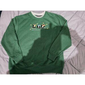 VTG Green Ice Skating Penguins SweatShirt Size L Bobbie Brooks Holiday Winter